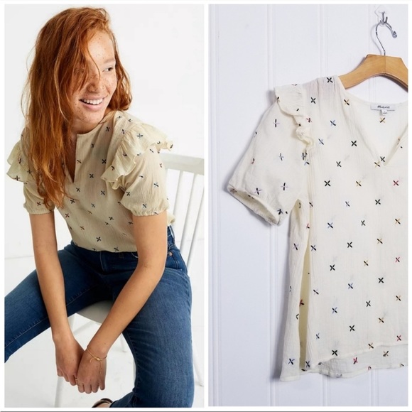 Madewell Tops - Madewell Cotton Embroidered Popover Blouse